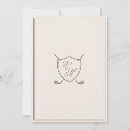 Elegant Classic Crest Monogram Golf Wedding Kaart (Achterkant)
