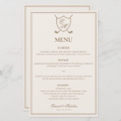 Elegant Classic Crest Monogram Golf Wedding Menu (Voorkant / Achterkant)