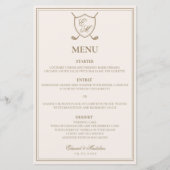 Elegant Classic Crest Monogram Golf Wedding Menu (Voorkant)
