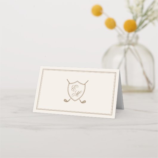 Elegant Classic Crest Monogram Golf Wedding Plaatskaartje (Achterkant)