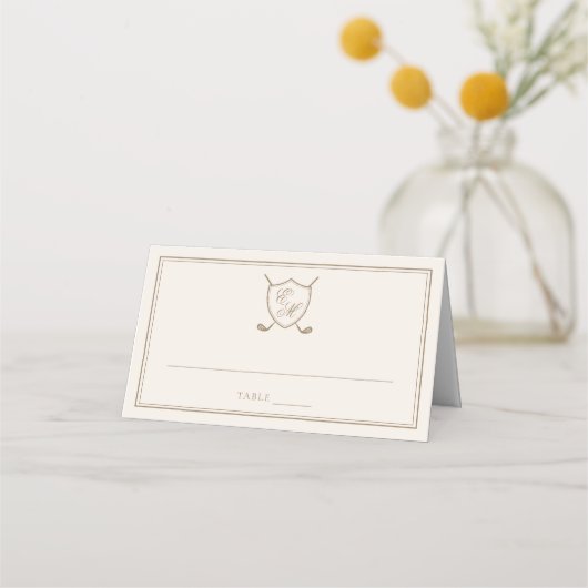 Elegant Classic Crest Monogram Golf Wedding Plaatskaartje (Voorkant)