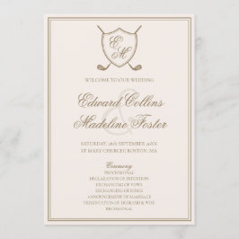 Elegant Classic Crest Monogram Golf Wedding Programmakaart