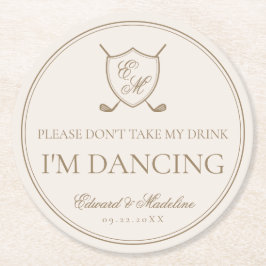 Elegant Classic Crest Monogram Golf Wedding Ronde Kartonnen Onderzetter