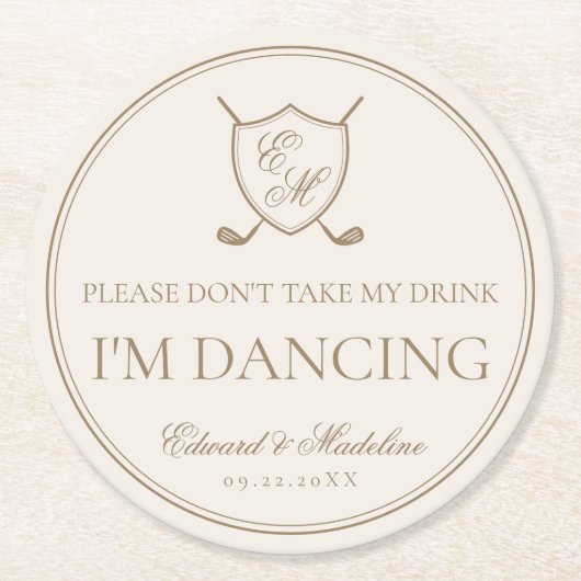 Elegant Classic Crest Monogram Golf Wedding Ronde Kartonnen Onderzetter (Voorkant)