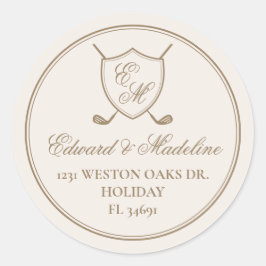 Elegant Classic Crest Monogram Golf Wedding Ronde Sticker
