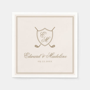 Elegant Classic Crest Monogram Golf Wedding Servet