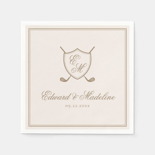 Elegant Classic Crest Monogram Golf Wedding Servet (Voorkant)