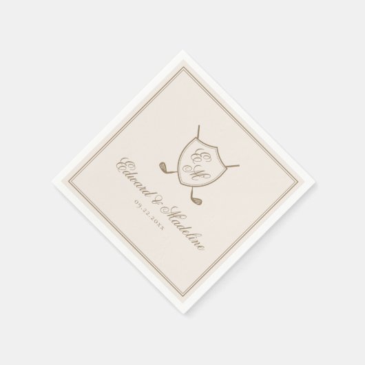 Elegant Classic Crest Monogram Golf Wedding Servet (Hoek)