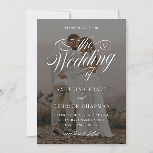 Elegant Classic Custom Photo Calligraphy Weddensch Kaart (Voorkant)