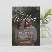 Elegant Classic Custom Photo Calligraphy Weddensch Kaart (Staand voorkant)