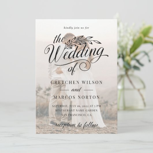 Elegant Classic Custom Photo Calligraphy Wedding Kaart (Staand voorkant)