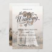 Elegant Classic Custom Photo Calligraphy Wedding Kaart (Voorkant / Achterkant)