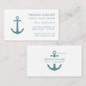 Elegant Classic Deep Aqua Nautisch Anker Logo Visitekaartje (Voorkant / Achterkant)
