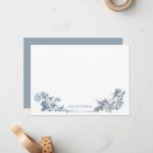 Elegant Classic Dusty Blue French Floral Notitiekaartje (Voorkant / Achterkant in situ)