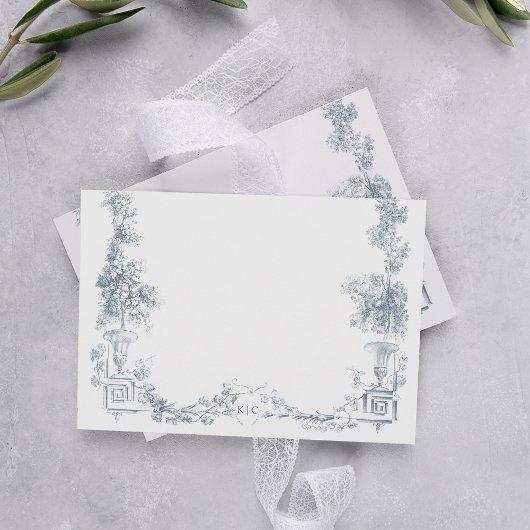 Elegant Classic Dusty Blue French Floral Notitiekaartje