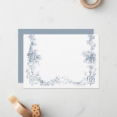 Elegant Classic Dusty Blue French Floral Notitiekaartje (Voorkant / Achterkant in situ)