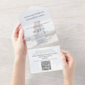Elegant Classic Dusty Blue QR Code Bloemen RSVP All In One Uitnodiging (Afscheurbaar)