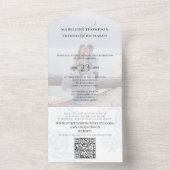 Elegant Classic Dusty Blue QR Code Bloemen RSVP All In One Uitnodiging (Binnen)