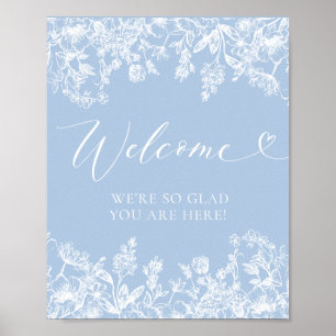 Elegant Classic Dusty Blue Wildflower Welkomstbord Poster