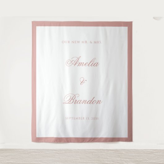 Elegant Classic Dusty Rose Border Wedding Backdrop Wandkleed (Voorkant)