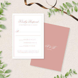 Elegant Classic Dusty Rose Monogram Script Wedding RSVP Kaartje