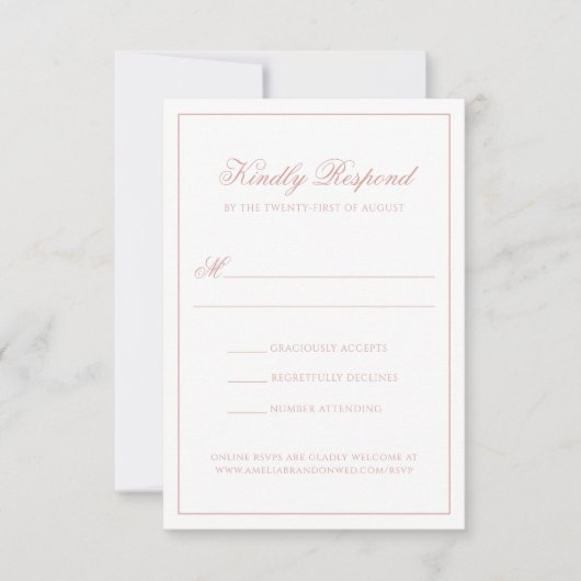 Elegant Classic Dusty Rose Monogram Script Wedding RSVP Kaartje (Voorkant)