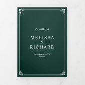 Elegant Classic Emerald Green Monogram Weddenschap Drieluik Uitnodiging (Cover)