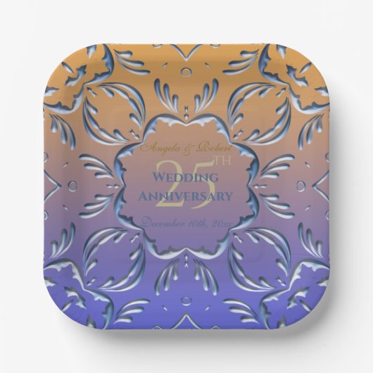 Elegant Classic Fancy 25th Wedding Jubileum Papieren Bordje (Voorkant)