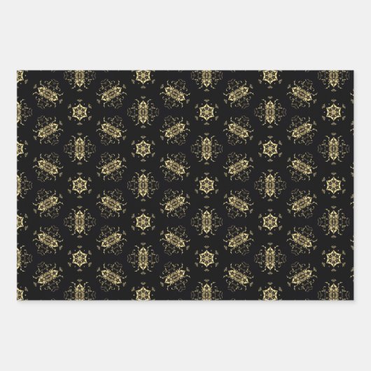 Elegant Classic Faux Gold en zwarte patronen Inpakpapier Vel (Voorkant)