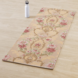 Elegant Classic Floral and Gold Rococo Filigree Yogamat