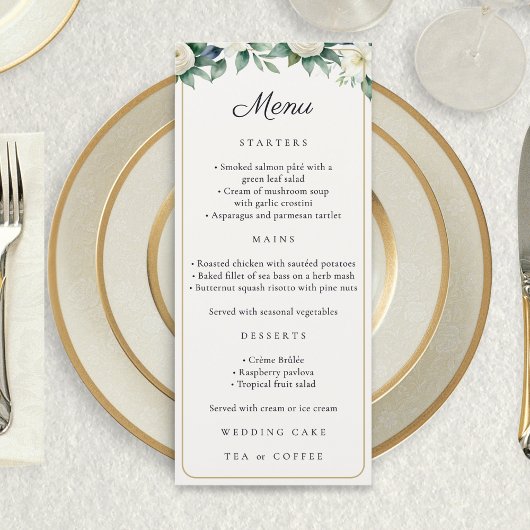 Elegant Classic Floral Botanical Greenery Wedding Menu