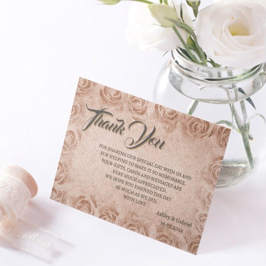 Elegant Classic Floral Rustic Wedding Thank You 3 Bedankkaart