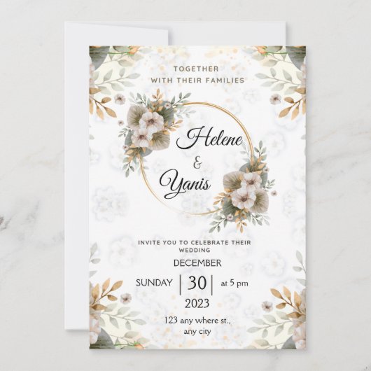 Elegant Classic Floral Wedding Invitation Kaart (Voorkant)