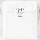 Elegant Classic Flourish Monogram Retouradres Vierkante Sticker (Tas)