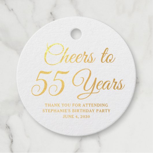 Elegant Classic Foil Cheers to 55 Years Gold Bedankjes Labels (Voorkant)
