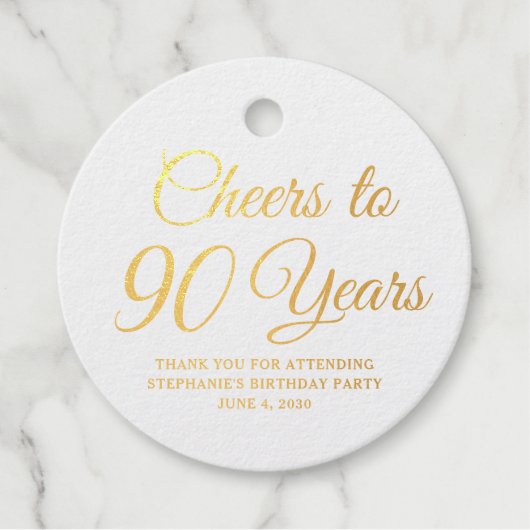 Elegant Classic Foil Cheers to 90 Years Gold Bedankjes Labels (Voorkant)