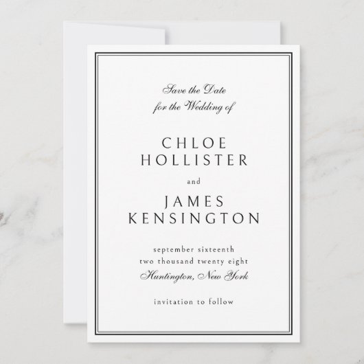 Elegant Classic Formal Black White Wedding Save The Date (Voorkant)