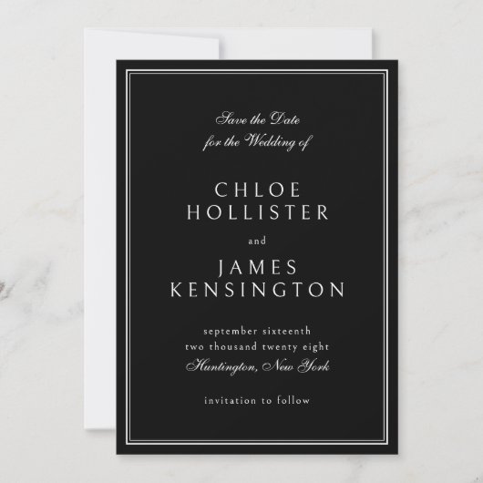 Elegant Classic Formal Black White Wedding Save The Date (Voorkant)