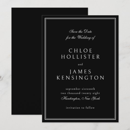 Elegant Classic Formal Black White Wedding Save The Date (Voorkant / Achterkant)