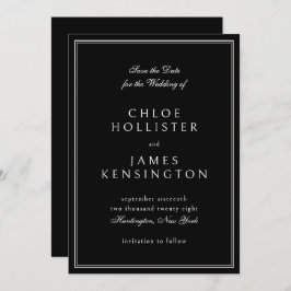 Elegant Classic Formal Black White Wedding Save The Date