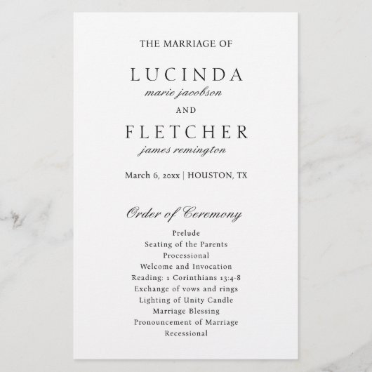 Elegant Classic Formal Budget Wedding Programme Flyer (Voorkant)