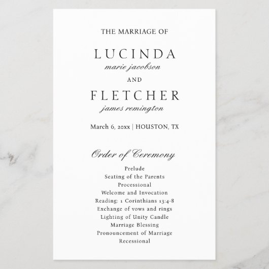 Elegant Classic Formal Budget Wedding Programme Flyer (Voorkant)