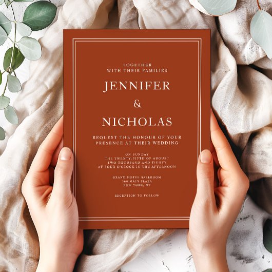 Elegant Classic Formal Terracotta Wedding Kaart
