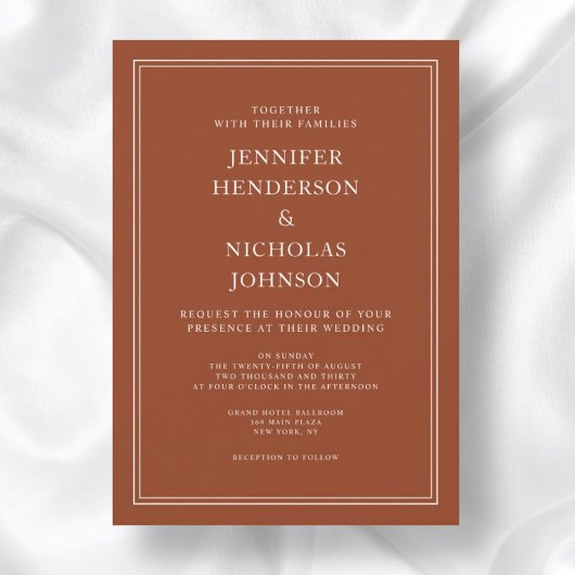 Elegant Classic Formal Terracotta Wedding Kaart