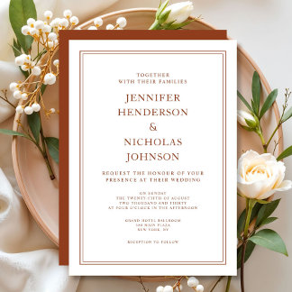 Elegant Classic Formal Terracotta Wedding Kaart