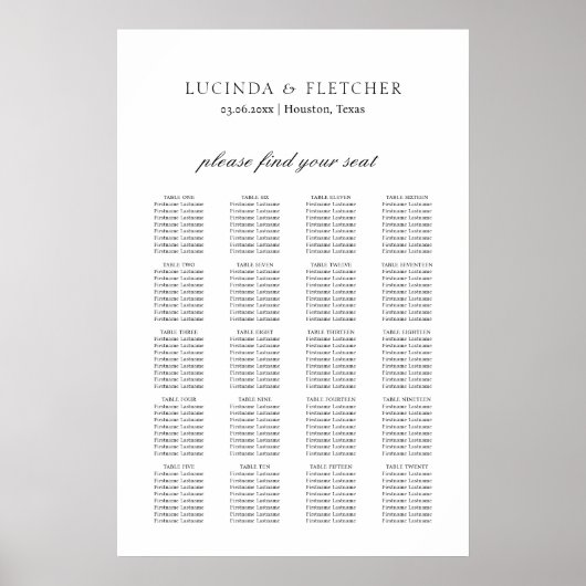 Elegant Classic Formal Wedding Seding Chart Poster (Voorkant)