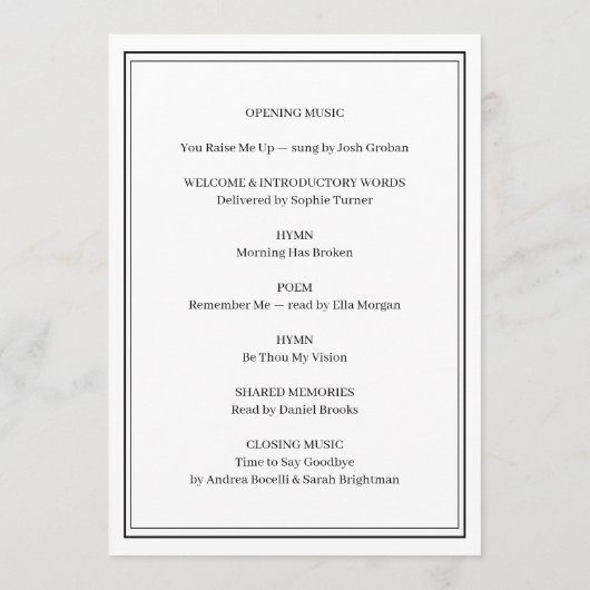 Elegant Classic Funeral Service Design Programmakaart (Achterkant)