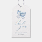 Elegant Classic Gingham Blue Bow Baby shower dank Cadeaulabel (Voorkant)