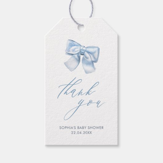 Elegant Classic Gingham Blue Bow Baby shower dank Cadeaulabel (Voorkant)