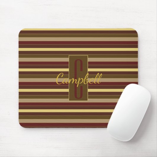 ELEGANT CLASSIC GOLD BROWN RED STRIPES MONOGRAM MUISMAT (Met muis)